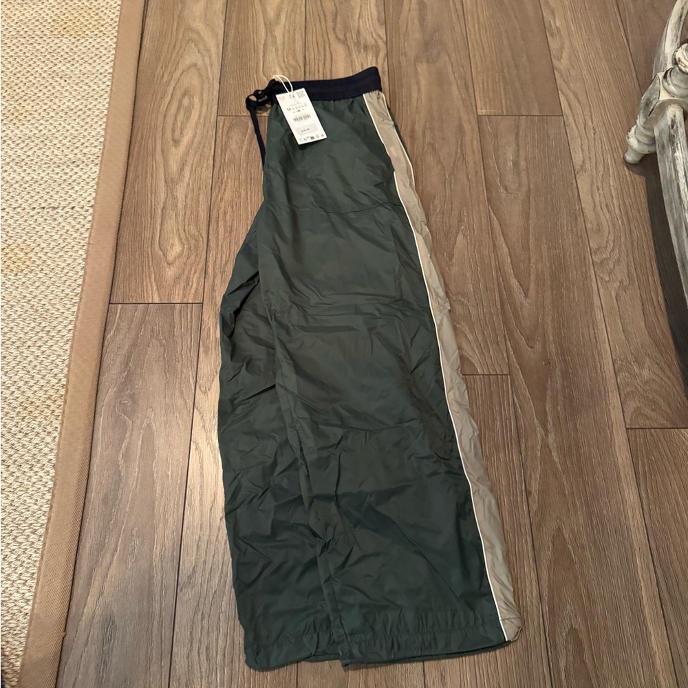 Green Track Pants with Side Stripe